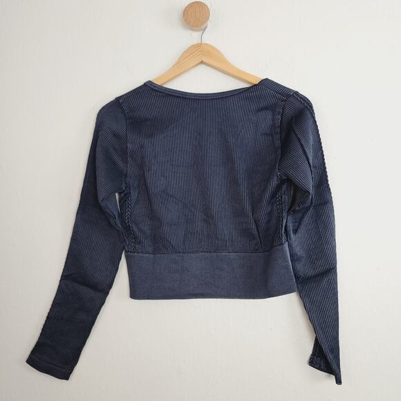 Aerie OFFLINE Sidewalk Seamless Ribbed Long Sleeve Crop Top Black XL NWT Stretch - Picture 7 of 7